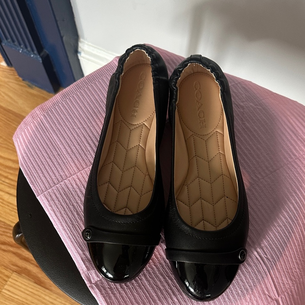 Coach Black Patent Toe Ballet Flats